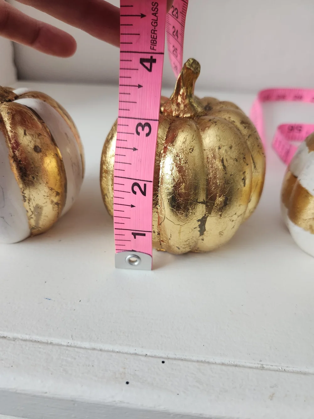 Metallic Gold  Hammerd Tray & White & Gold Pumpkin Trio Hand Painted W/Gold Leaf